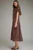 Polka dot short sleeve midi dress featuring a self-tie neck