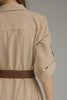Solid ¾ roll-tab sleeve midi dress with belt