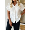 Lace trim cuffed short sleeve textured shirt