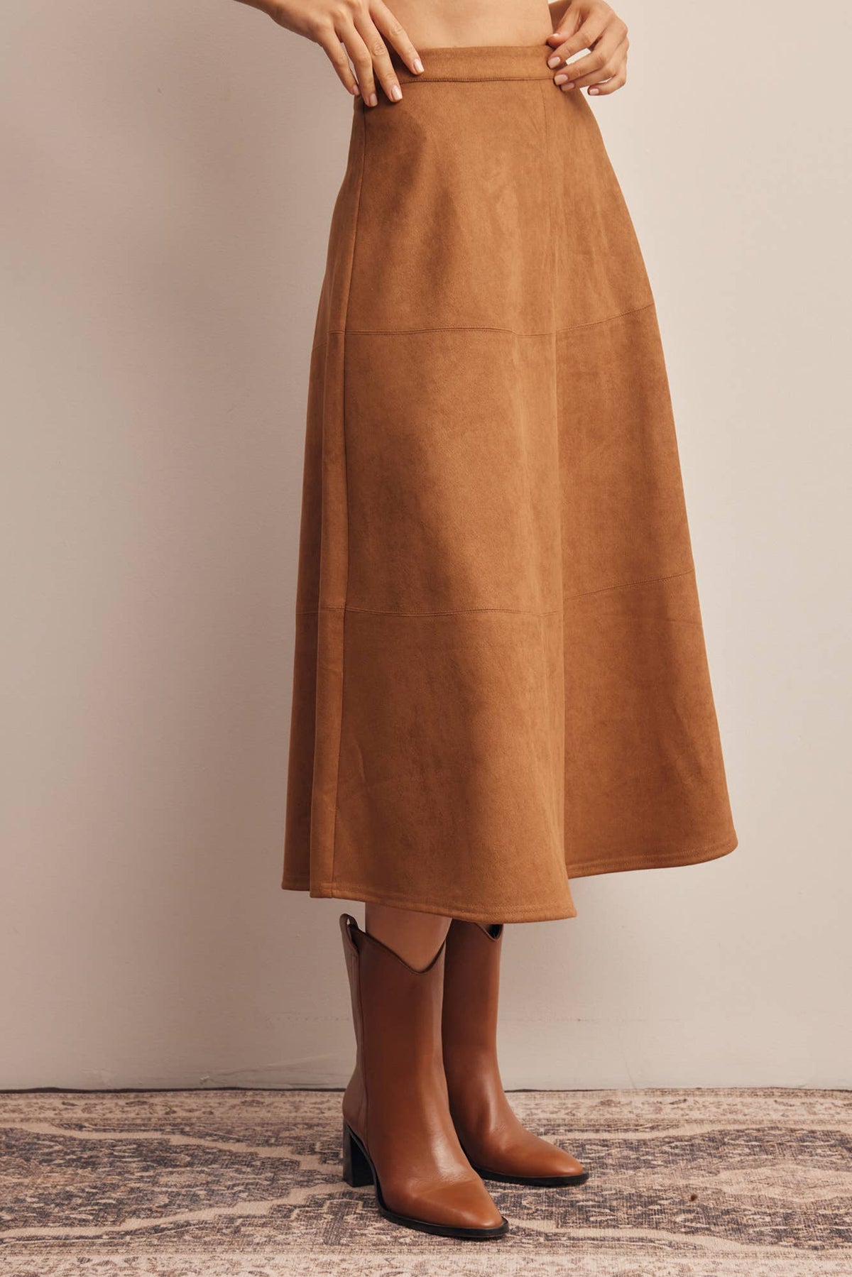 Stretched Suede A-Line Midi Skirt