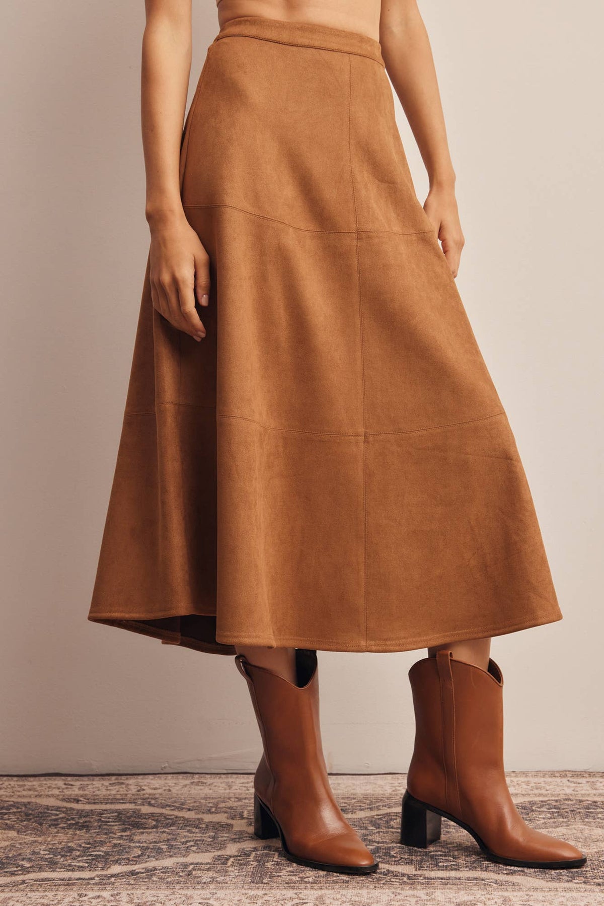 Stretched Suede A-Line Midi Skirt