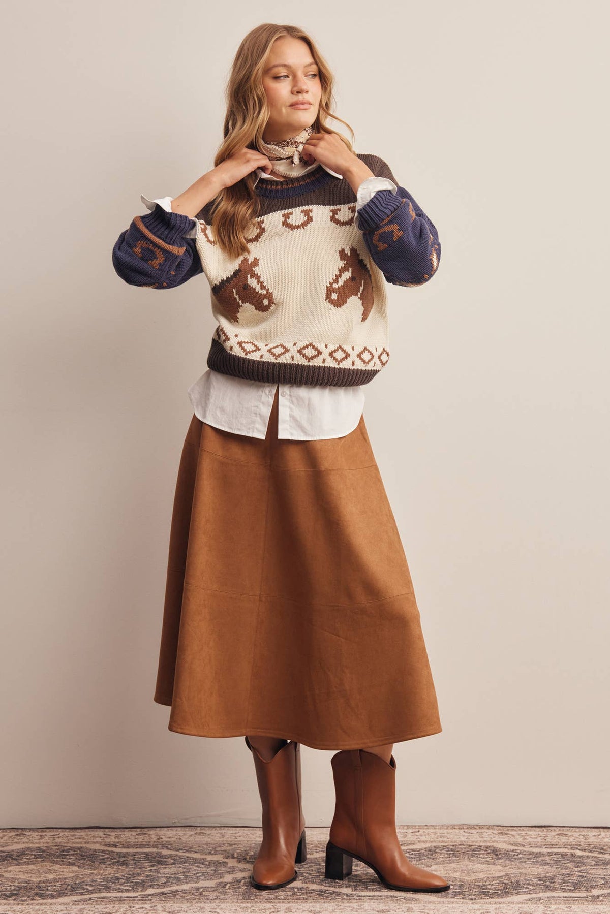 Stretched Suede A-Line Midi Skirt