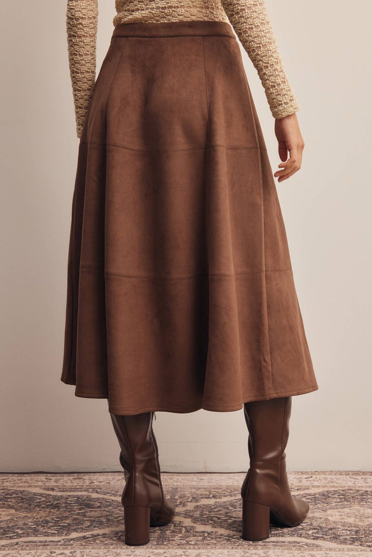 Stretched Suede A-Line Midi Skirt