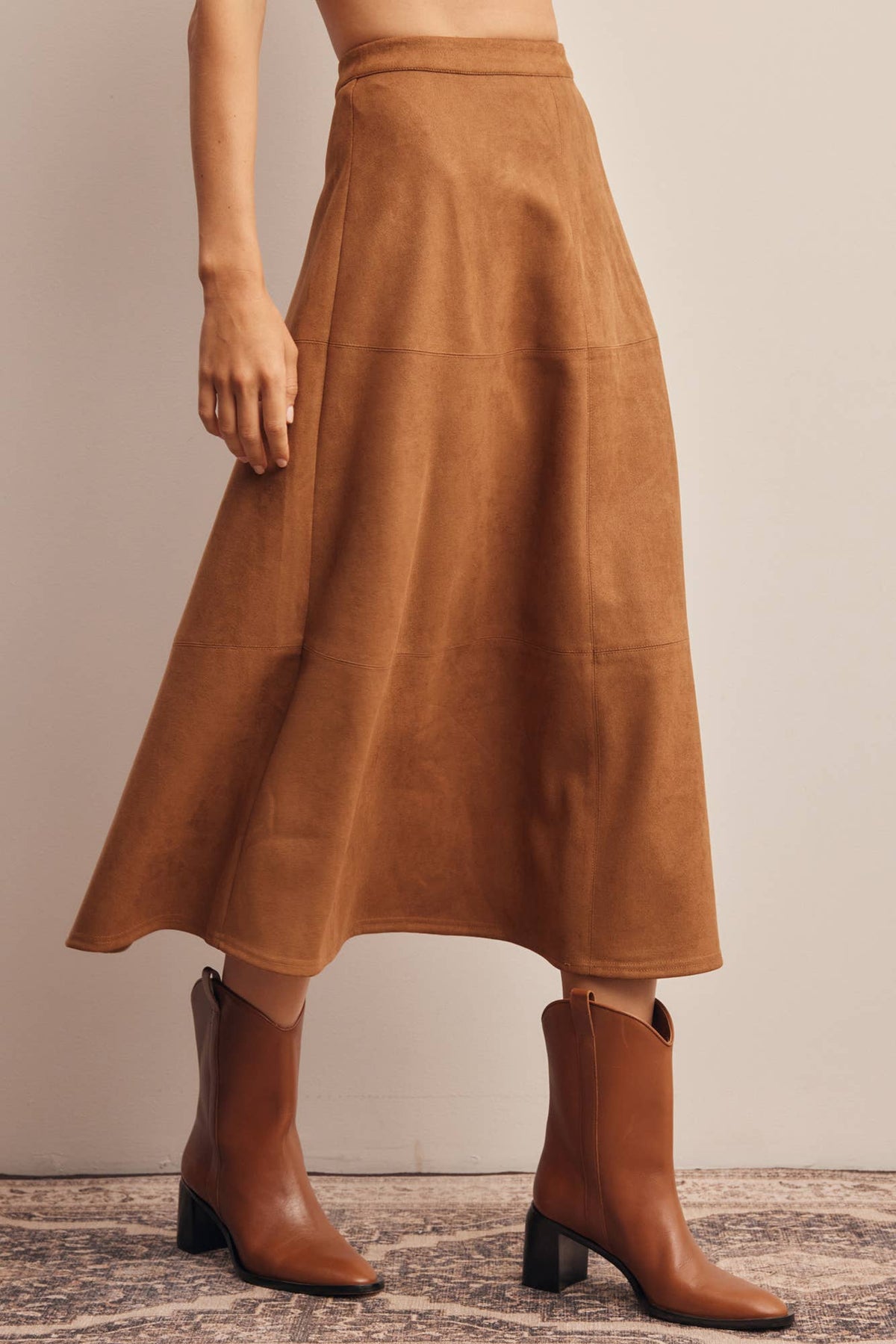 Stretched Suede A-Line Midi Skirt