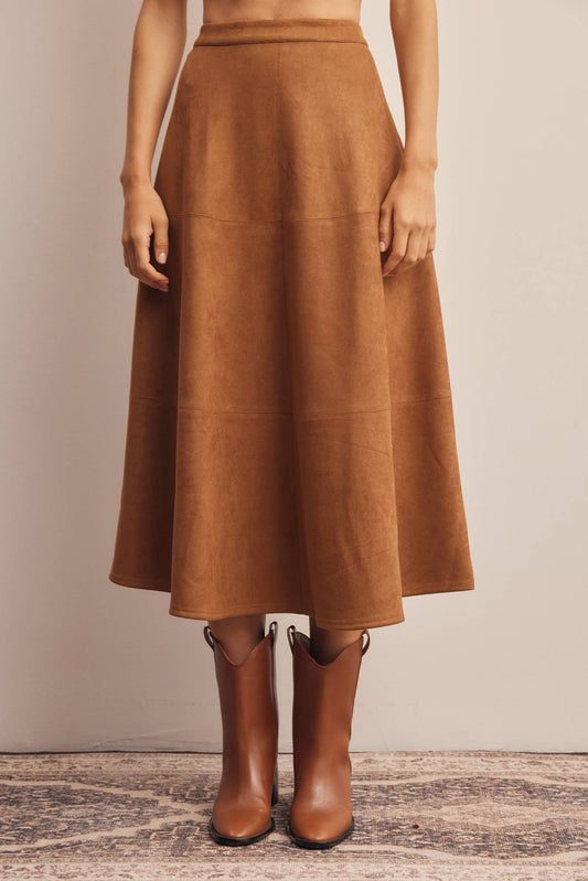 Stretched Suede A-Line Midi Skirt