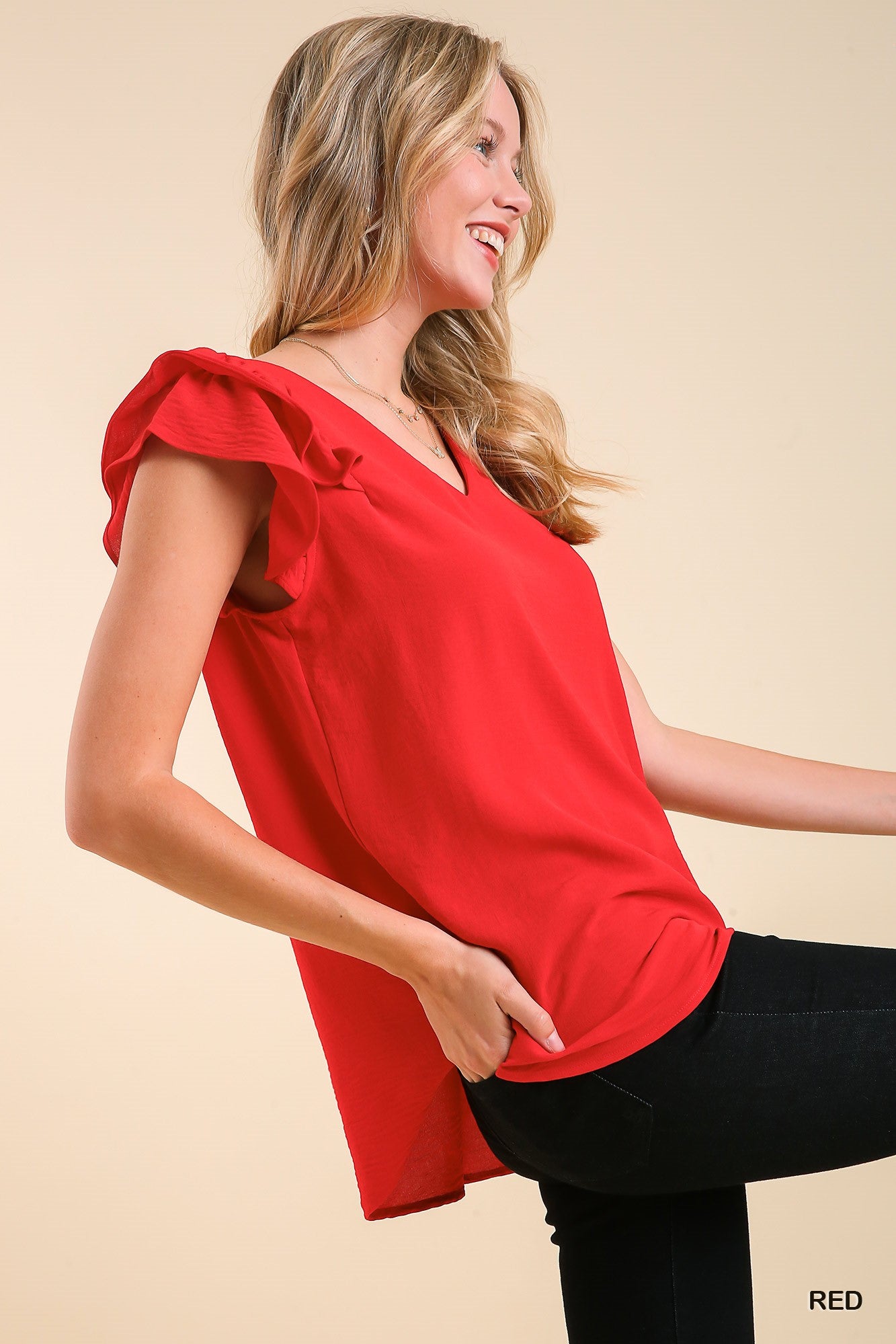 V-Neck Double Layered Flutter Sleeve Blouse with No Lining  Ivy and Pearl Boutique   