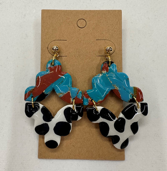 Western turquoise cowhead handmade lightweight polymer clay earrings Earrings Lucia J Creations   