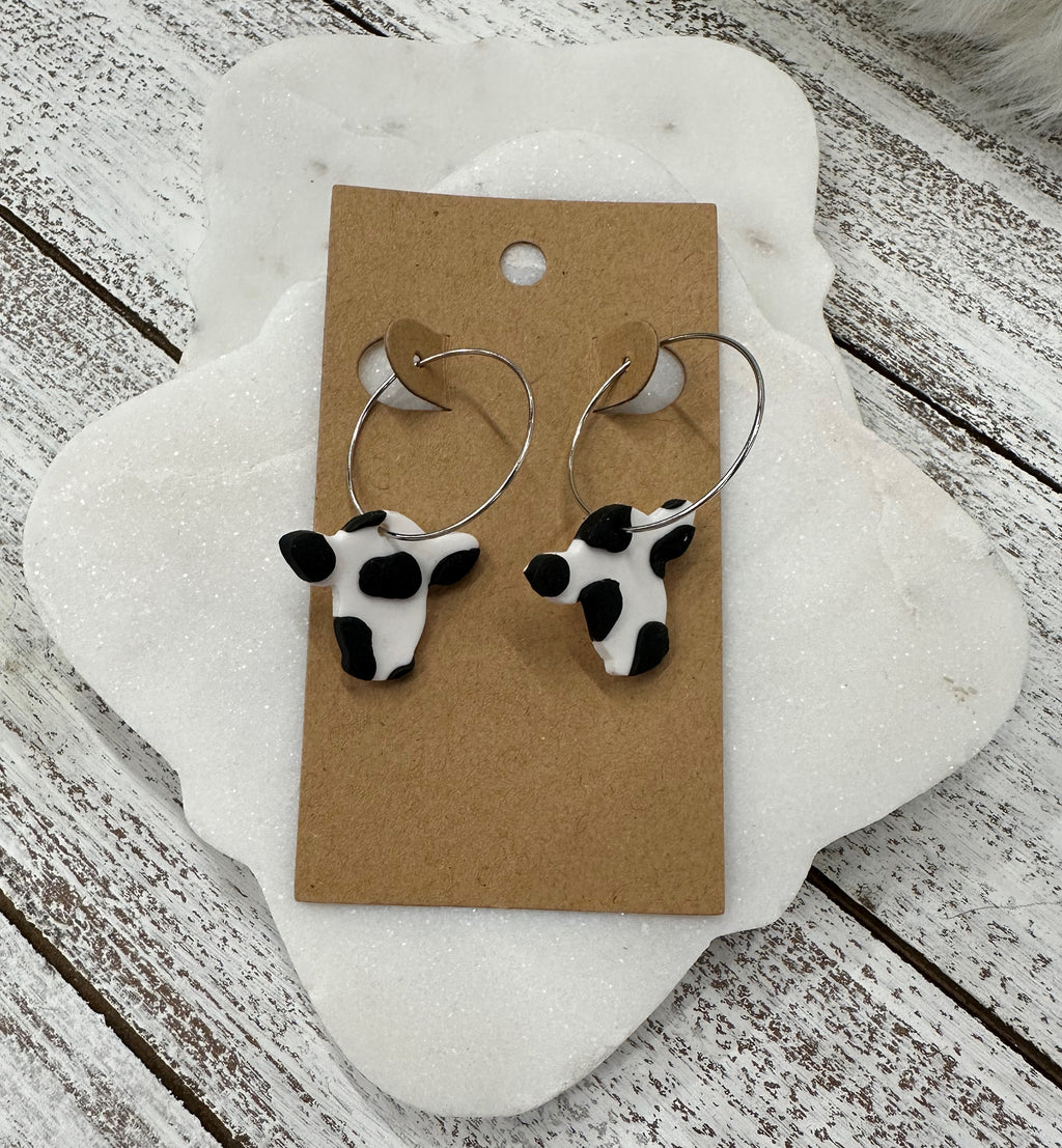 Black and white cows lightweight polymer clay earrings Earrings Lucia J Creations   