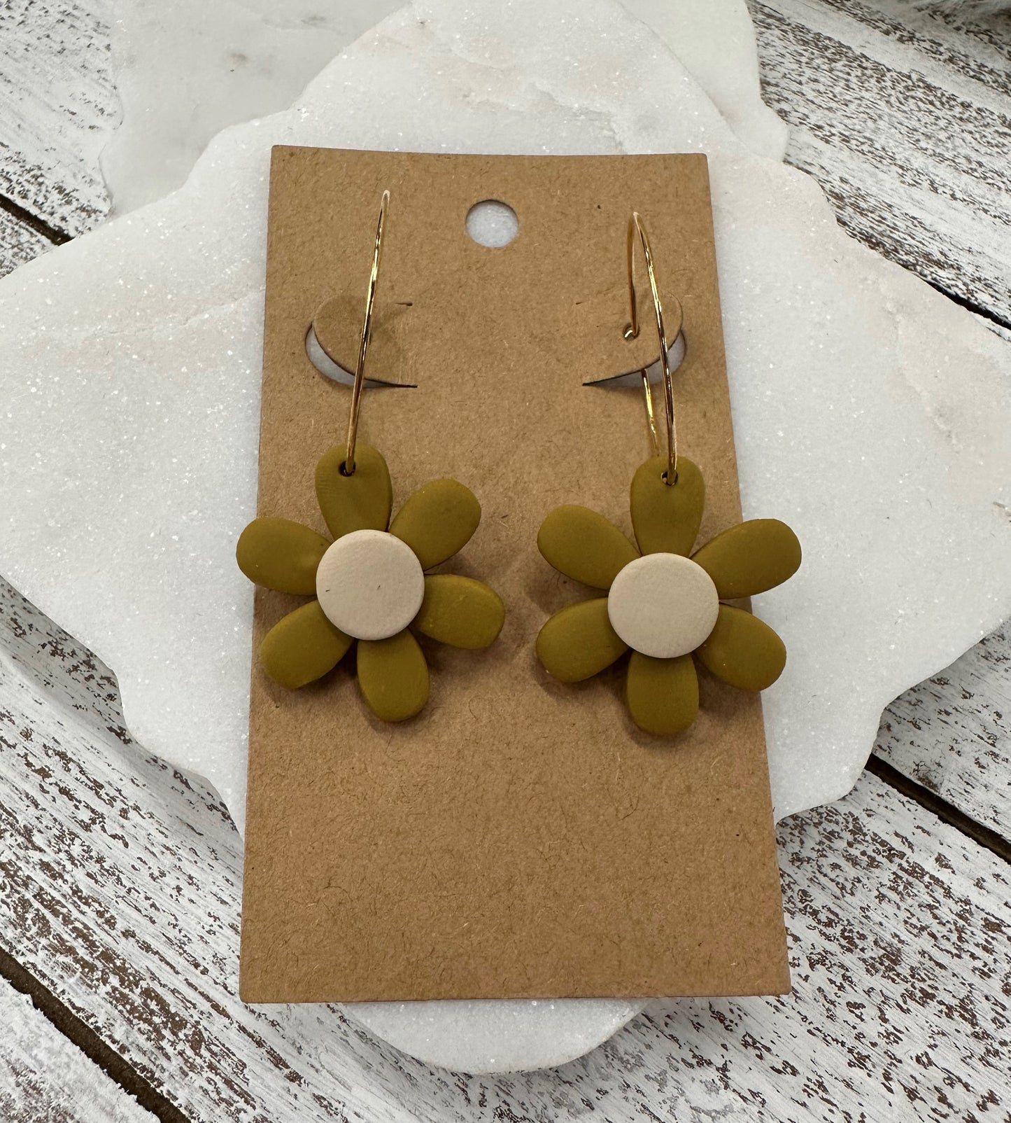 Olive green flowers lightweight polymer clay earrings Earrings Lucia J Creations   