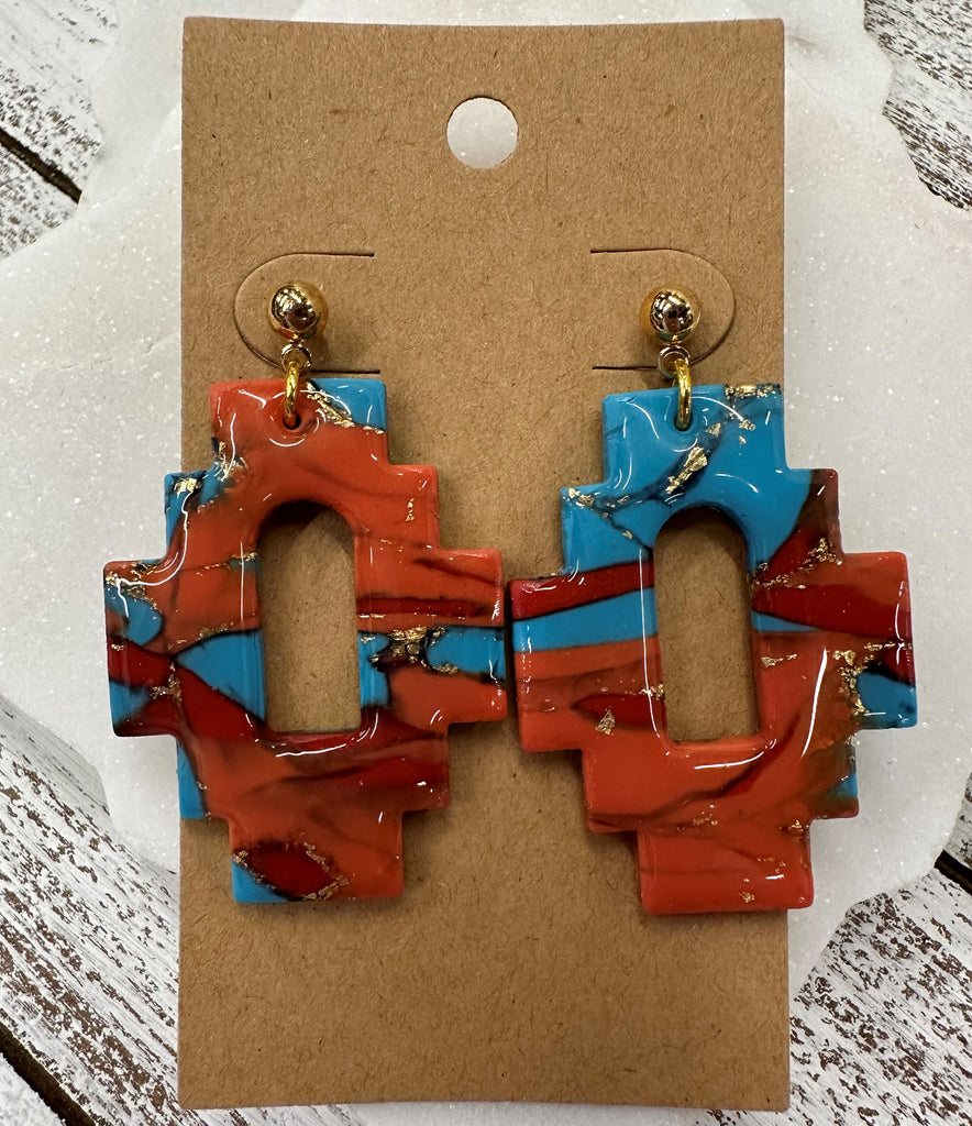 Aztec marbled lightweight polymer clay earrings Earrings Lucia J Creations   