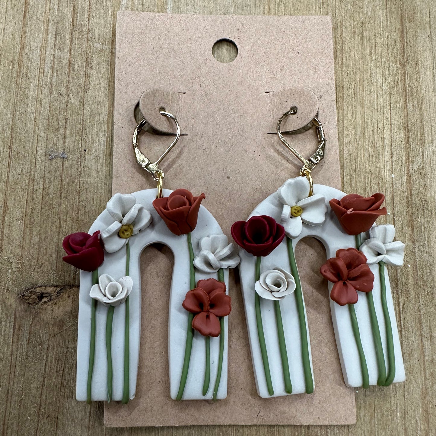 Horseshoe with flowers and vines lightweight polymer clay earrings Earrings Lucia J Creations   