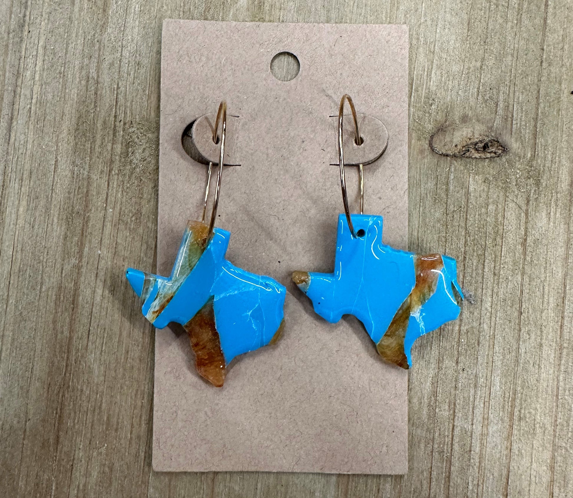 Texas state western turquoise lightweight polymer clay earrings Earrings Lucia J Creations   