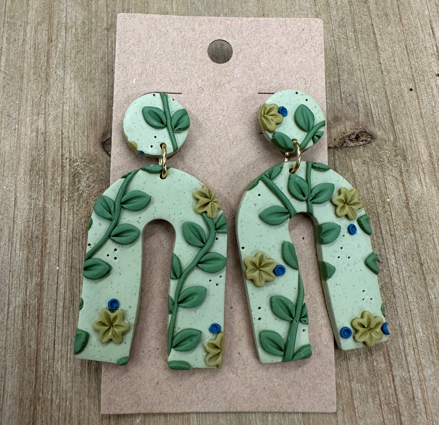 Horseshoe with flowers lightweight polymer clay earrings Earrings Lucia J Creations Mint Green  