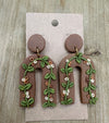 Horseshoe with flowers lightweight polymer clay earrings Earrings Lucia J Creations Chocolate  