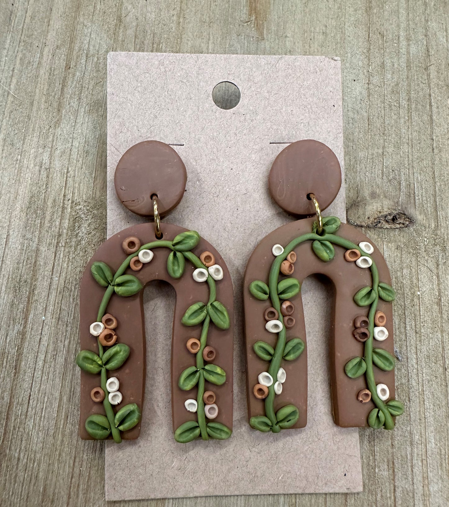 Horseshoe with flowers lightweight polymer clay earrings Earrings Lucia J Creations Chocolate  