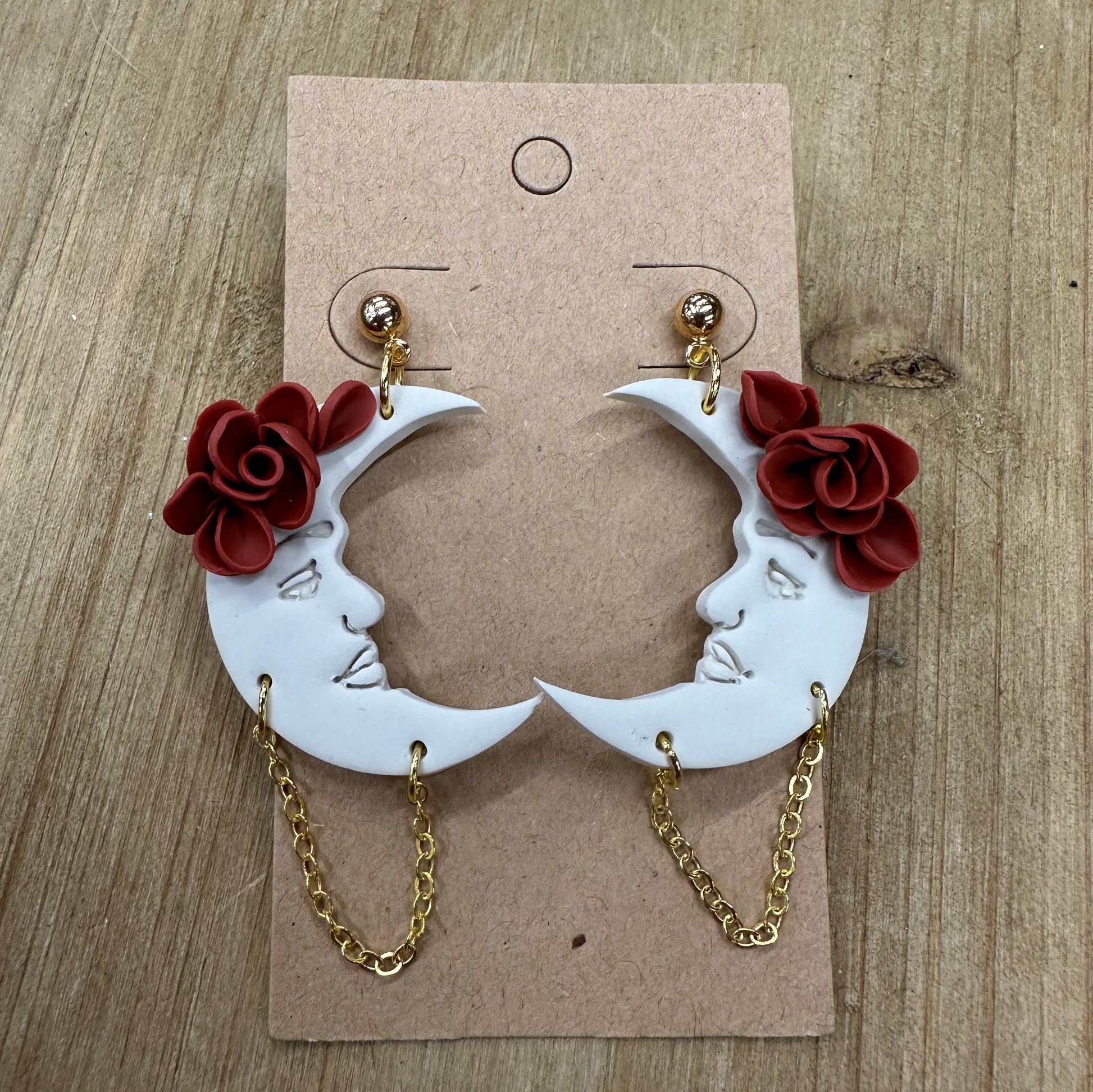 Rose flower moon lightweight polymer clay earrings Earrings Lucia J Creations   