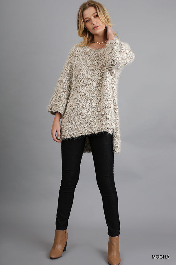 3/4 Sleeve Sweater with High Low Hemline  Ivy and Pearl Boutique   