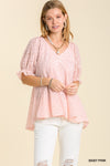 Leopard Print Puff Sleeve V-Neck Blouse with Lining  Ivy and Pearl Boutique S Baby Pink 