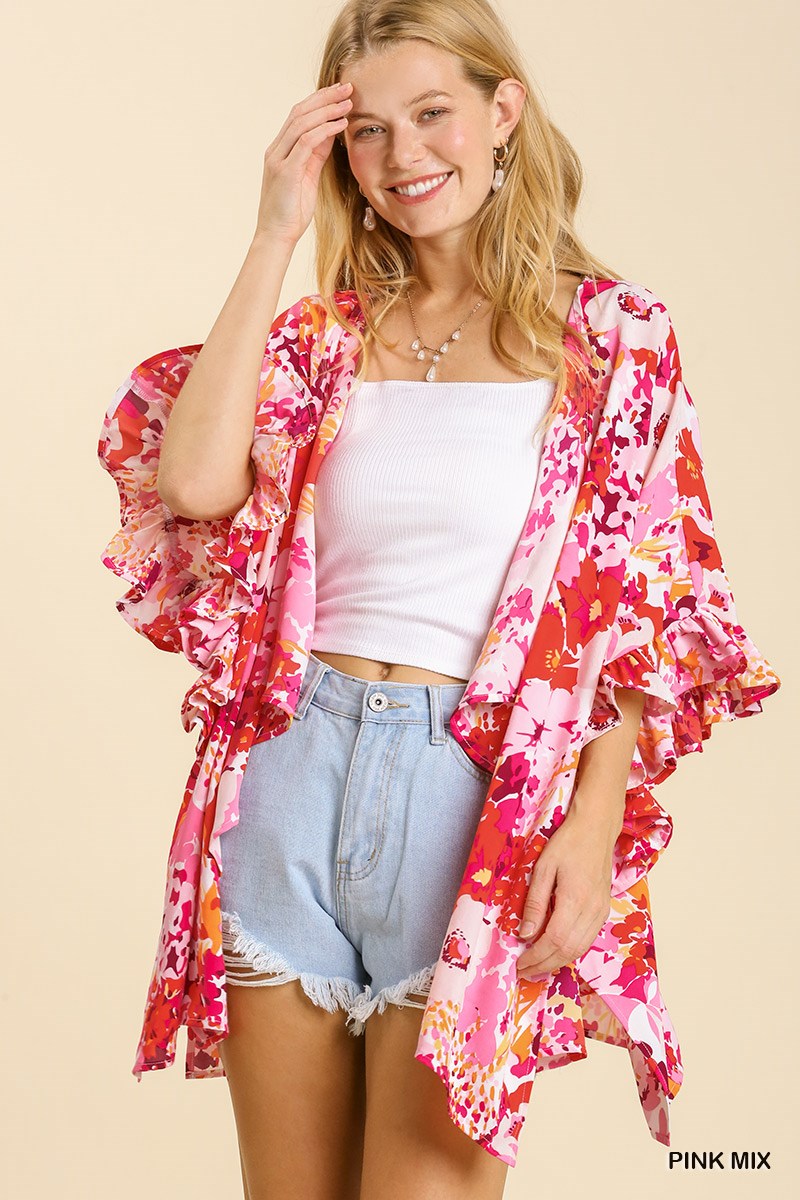 Women set with floral print, Women floral kimono with slits