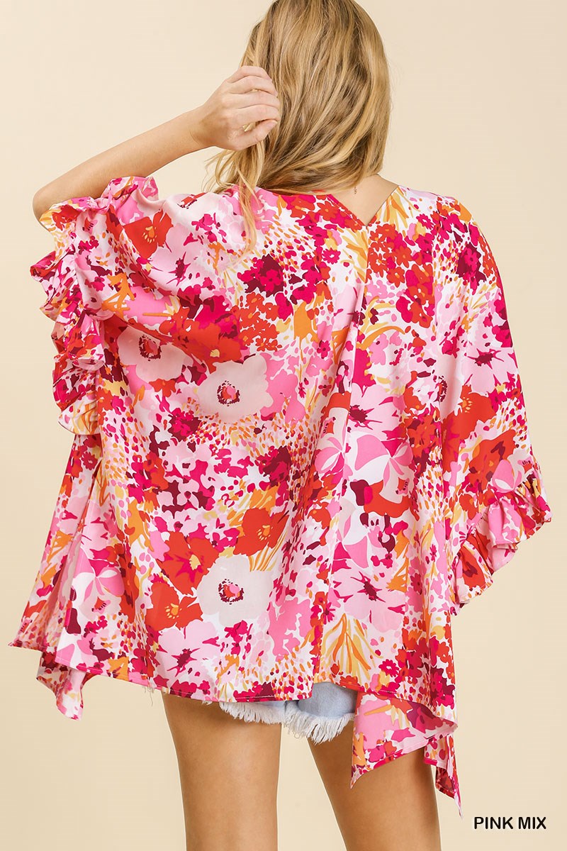 Women set with floral print  Women floral kimono with slits