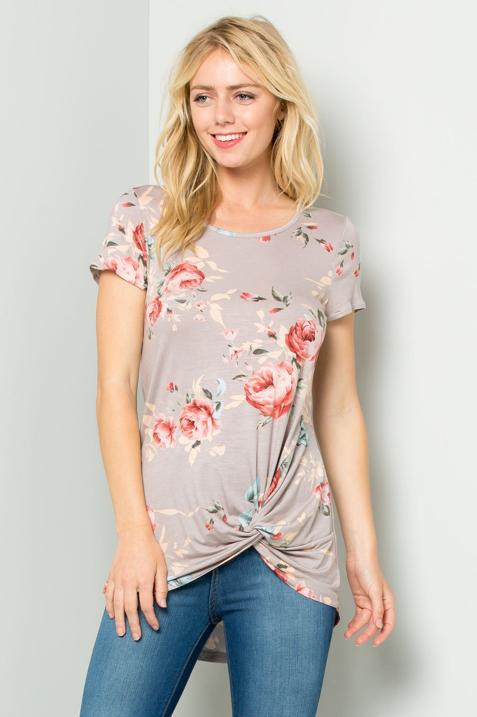 Floral side knot high-low hem top  Ivy and Pearl Boutique   