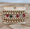 5-strand gold, red, green and clear bead cap bracelet  Ivy and Pearl Boutique   