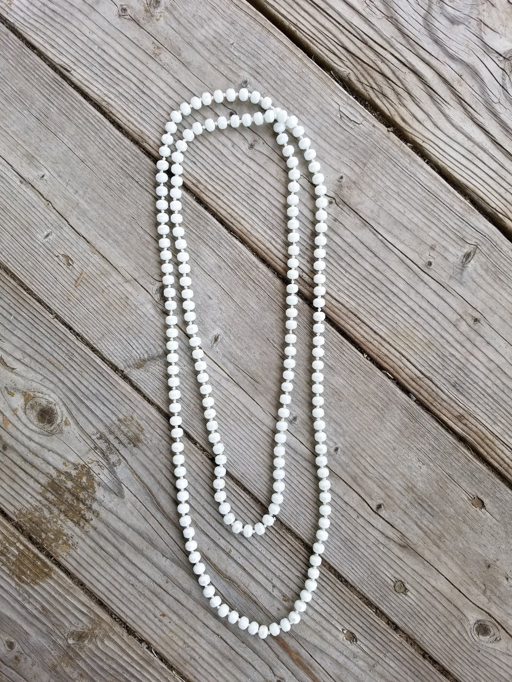 White 60-inch 8mm shiny sphere crystal beaded necklace  Ivy and Pearl Boutique   