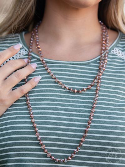 60-inch double-wrap beaded metallic rose gold necklace  Ivy and Pearl Boutique   