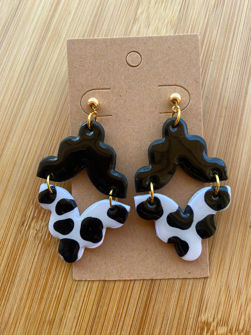 Black Cowhead handmade lightweight polymer clay earrings Earrings Lucia J Creations   
