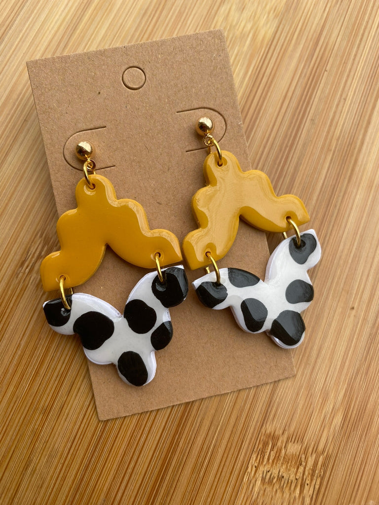 Yellow Cowhead handmade lightweight polymer clay earrings Earrings Lucia J Creations   