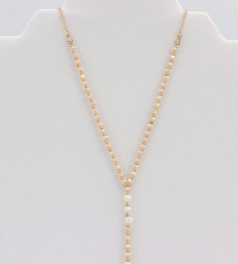 Adjustable rose-gold necklace with alternating beads/gems and hammered pendant  Ivy and Pearl Boutique   