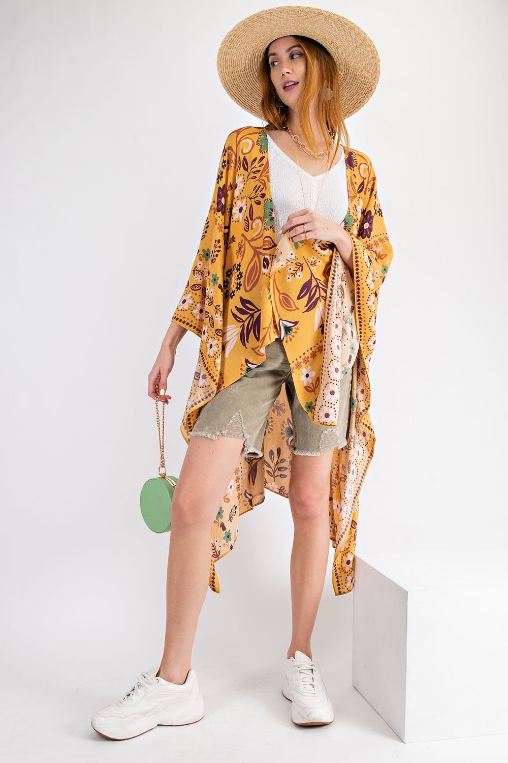 All I Need Flowy Kimono - Scarf Printed Rayon Crepon Kimono  Ivy and Pearl Boutique   