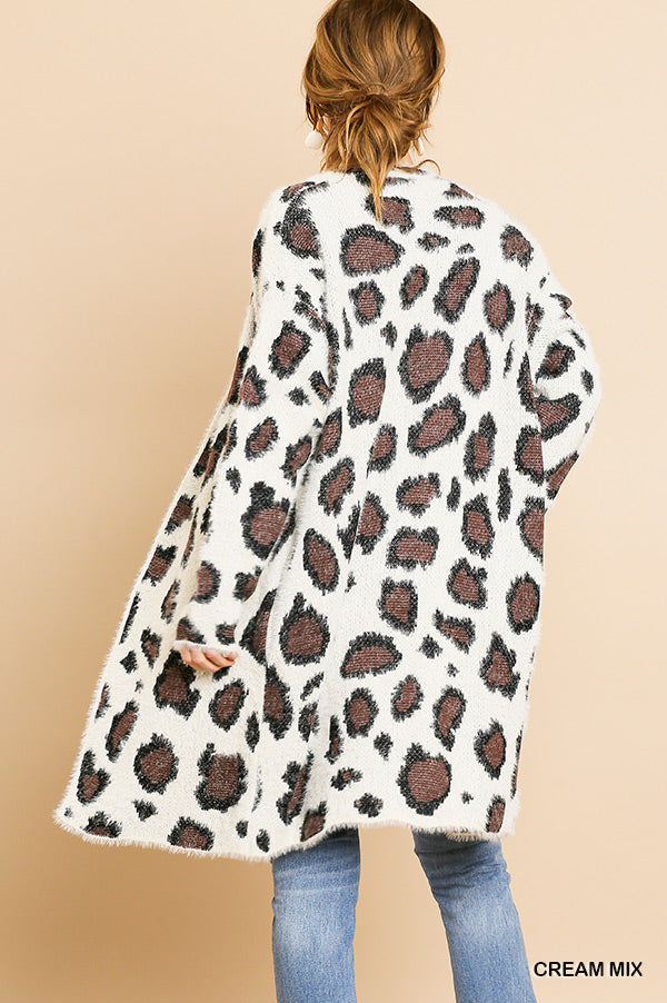 Animal print long sleeve fuzzy long open front sweater cardigan  Ivy and Pearl Boutique   