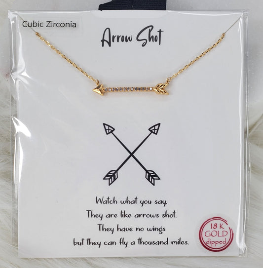 Arrow Shot 16-inch necklace with 2-inch extender and cubic zirconia decorated horizontal arrow pendant  Ivy and Pearl Boutique   
