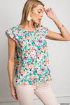 Poly printed fabric lined double layers ruffle sleeves top - multiple colors available Blouse Kori America   