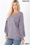 Balloon sleeve double V-neck sweater  Ivy and Pearl Boutique   