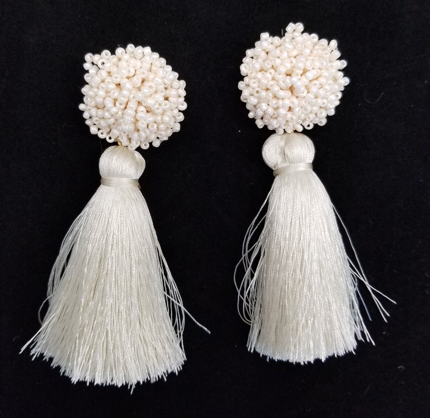 Le Centre Du Monde beaded statement earrings with tassels  Ivy and Pearl Boutique   
