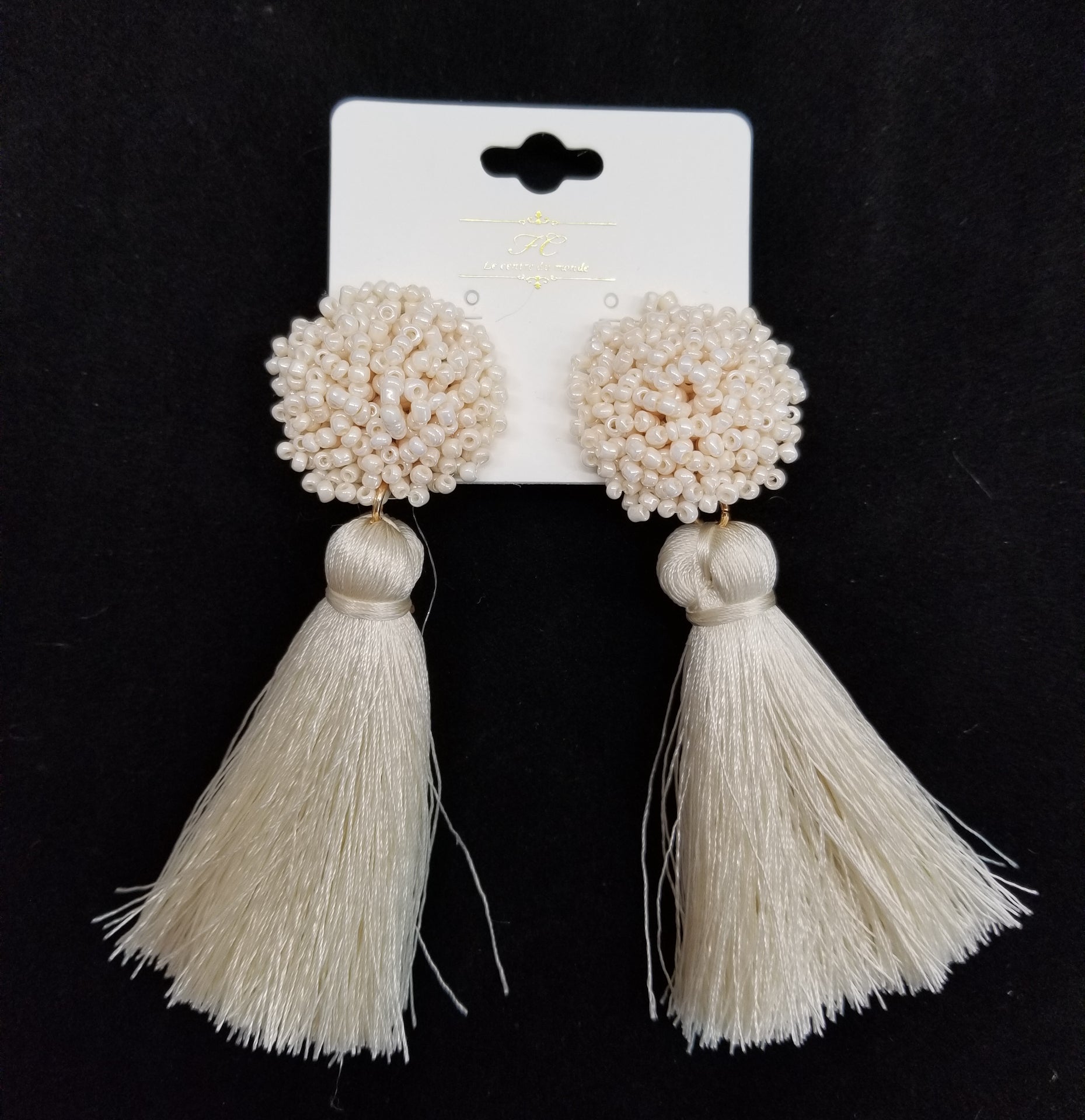 Le Centre Du Monde beaded statement earrings with tassels  Ivy and Pearl Boutique   