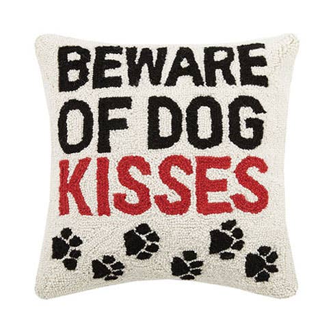 Beware of Dog Kisses 16x16 Hook Throw Decor Pillow with Cotton Velvet Backing  Ivy and Pearl Boutique   