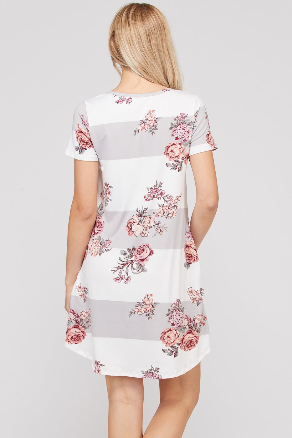 Block and floral dress with side pockets  Ivy and Pearl Boutique   