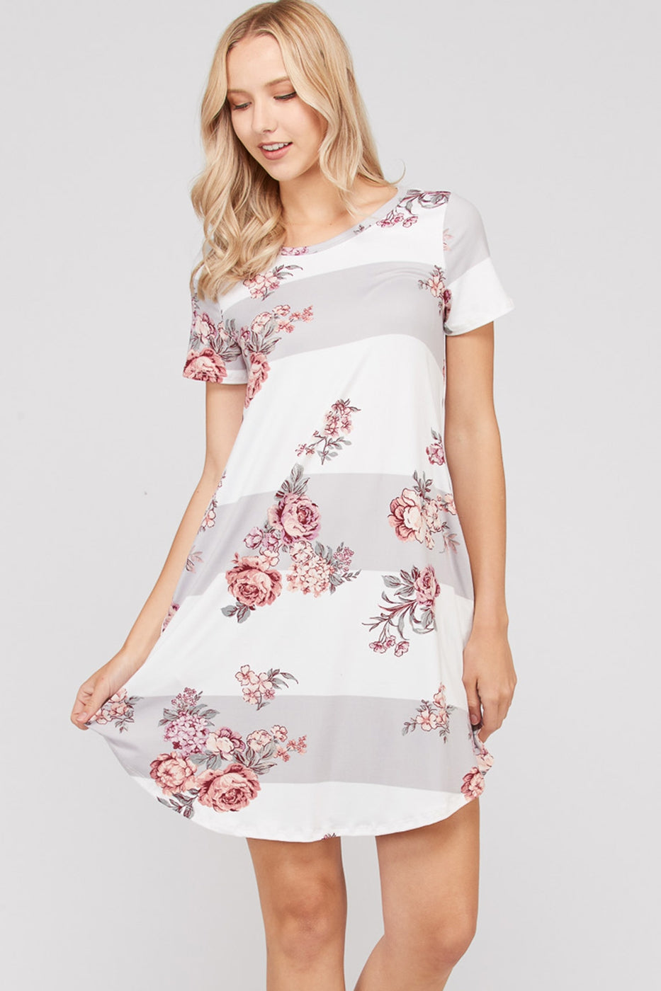 Block and floral dress with side pockets  Ivy and Pearl Boutique   