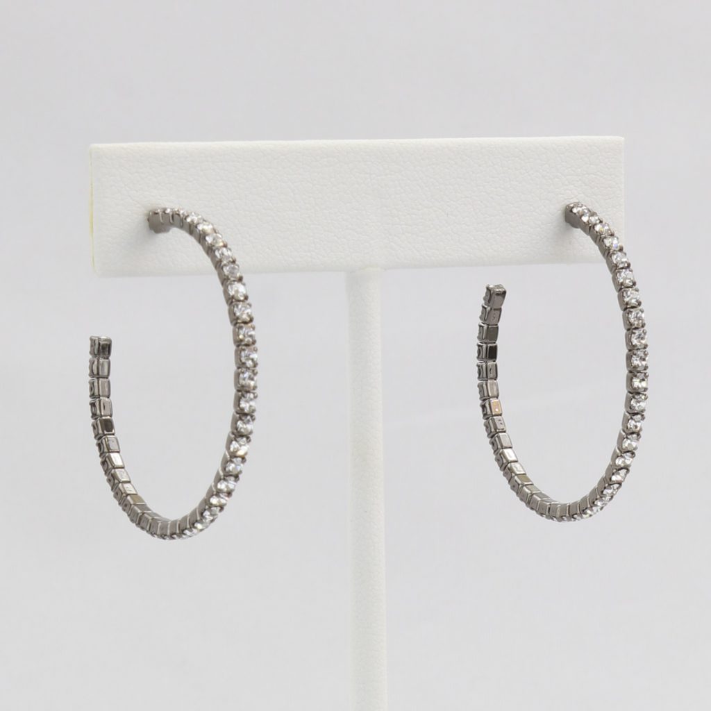 Box-snake chain hoop earring with inlaid diamond-like CZ stones  Ivy and Pearl Boutique   