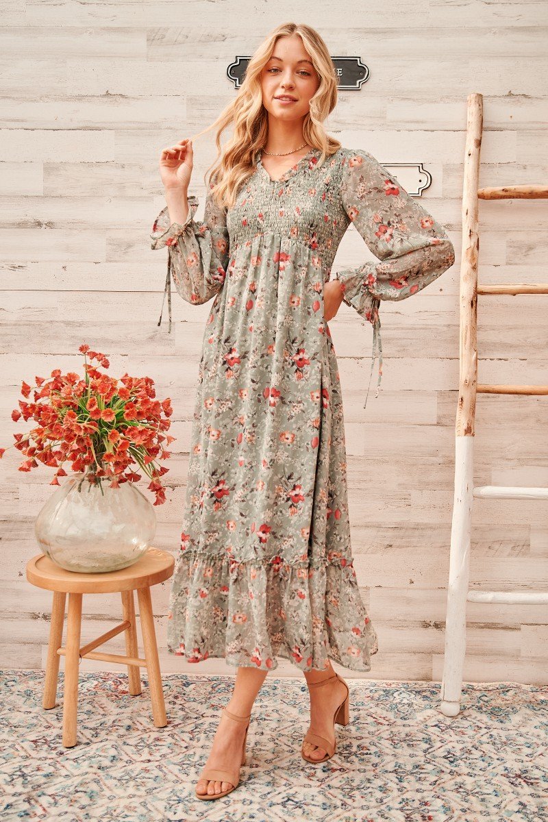 Calm mood maxi dress with smocked bodice  Ivy and Pearl Boutique   