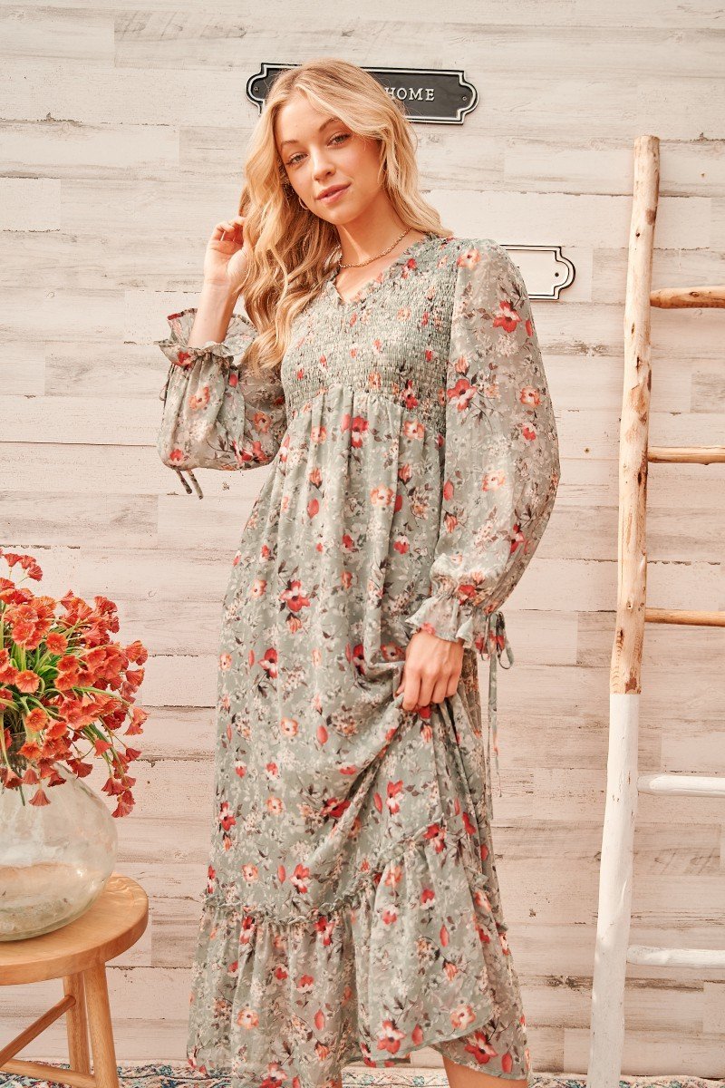 Calm mood maxi dress with smocked bodice  Ivy and Pearl Boutique   