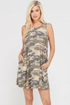 Camouflage print sleeveless dress with side pockets  Ivy and Pearl Boutique S  
