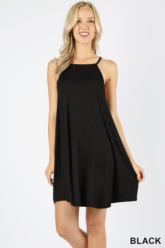 Casual high neck dropped armhole swing dress black  Ivy and Pearl Boutique Black S 