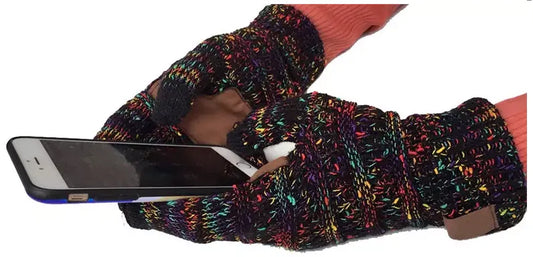 CC cable knit touch screen winter gloves with faux suede anti-slip palm pad  Ivy and Pearl Boutique Black  