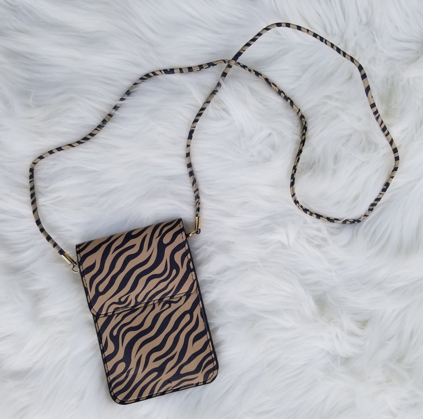 Cellphone cross-body purse with zebra print  Ivy and Pearl Boutique Zebra  
