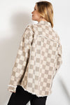 Checkerboard print washed twill jacket with front patch pockets  Ivy and Pearl Boutique   