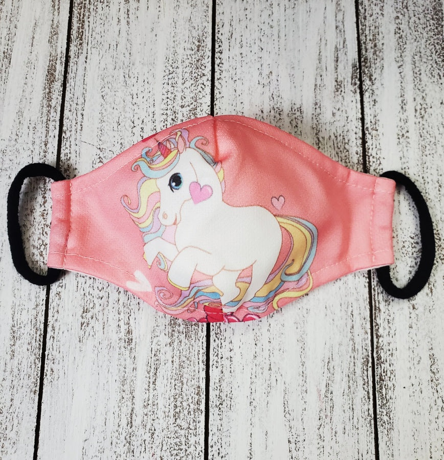 Children's face mask - Unicorn design washable mask  Ivy and Pearl Boutique Unicorn Pink  